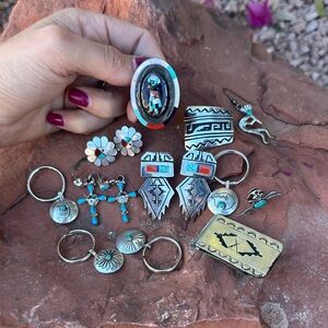 Silver and Turquoise Zuni vintage pawn Jewelry bundle